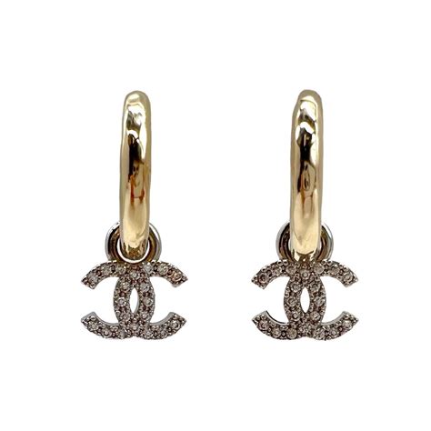 chanel interlocking cc gold-tone & crystal studded dangle earrings|chanel jewelry.